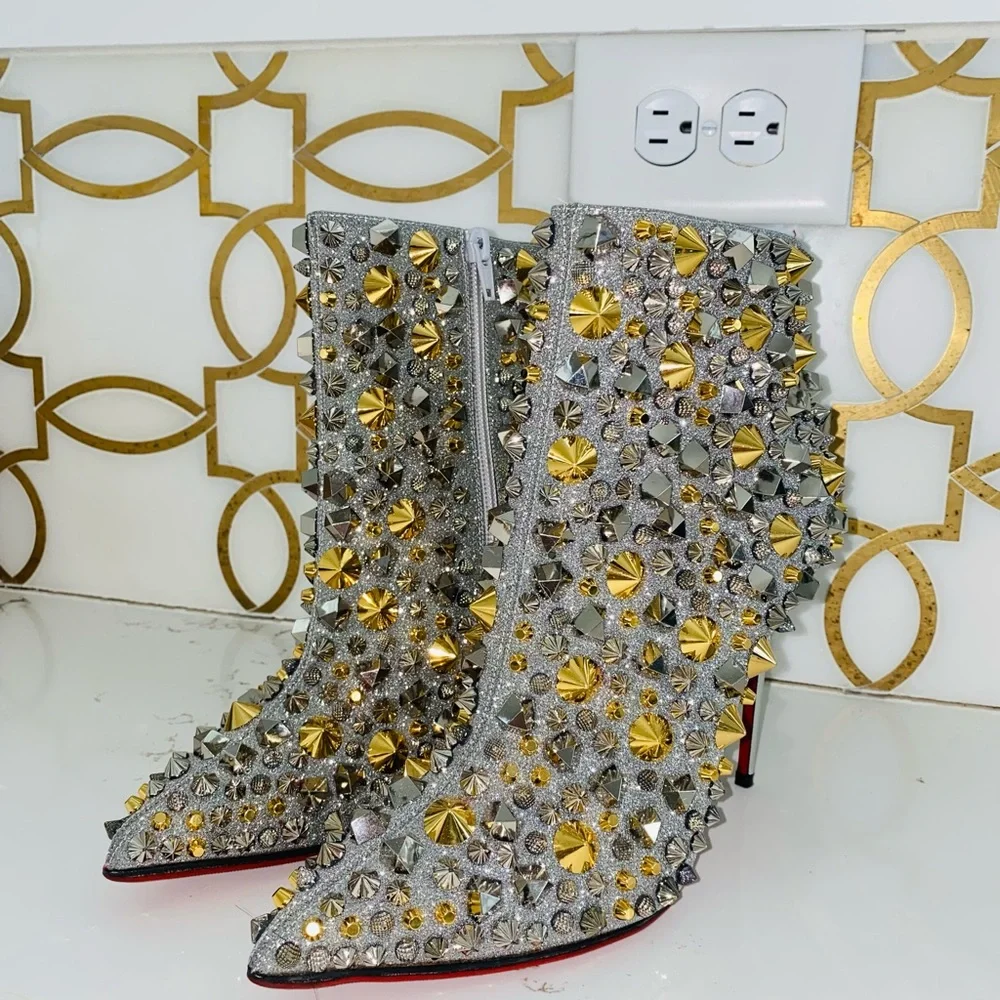 Christian Louboutin Booties with silver and gold spikes